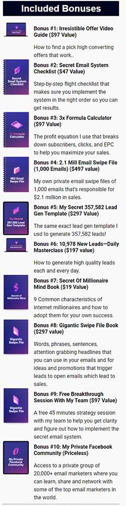 Bonuses Secret Email System bonuses from Matt Bacak