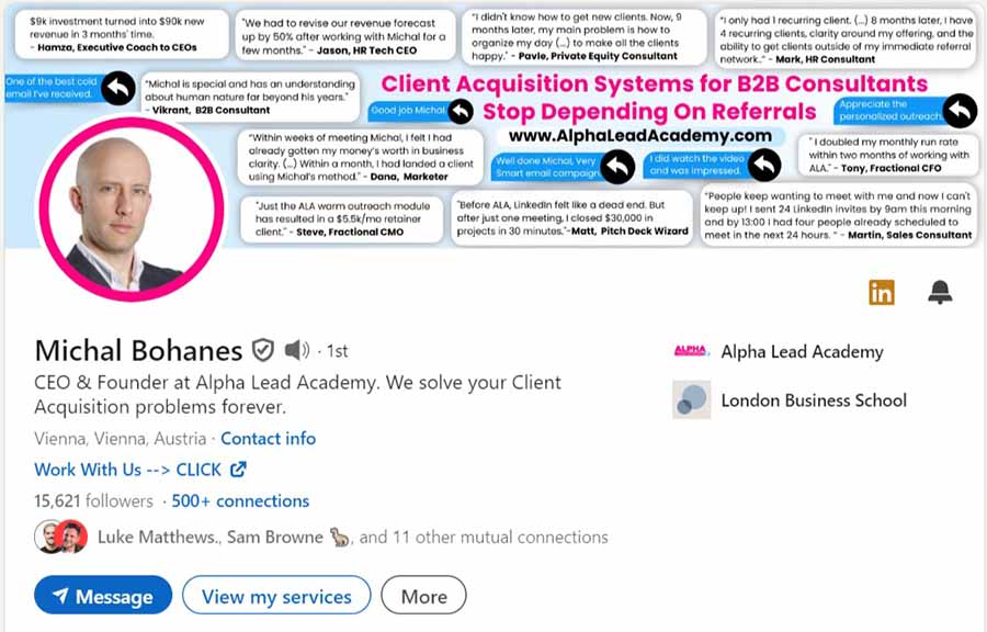 Michal Bohanes LinkedIn Profile Business Consultant