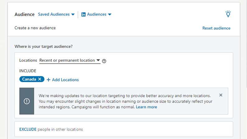 linkedin ads audience location