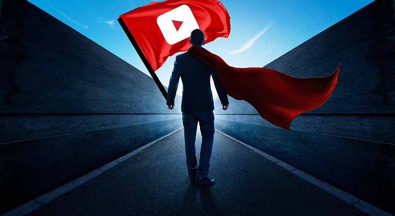 man with youtube flag