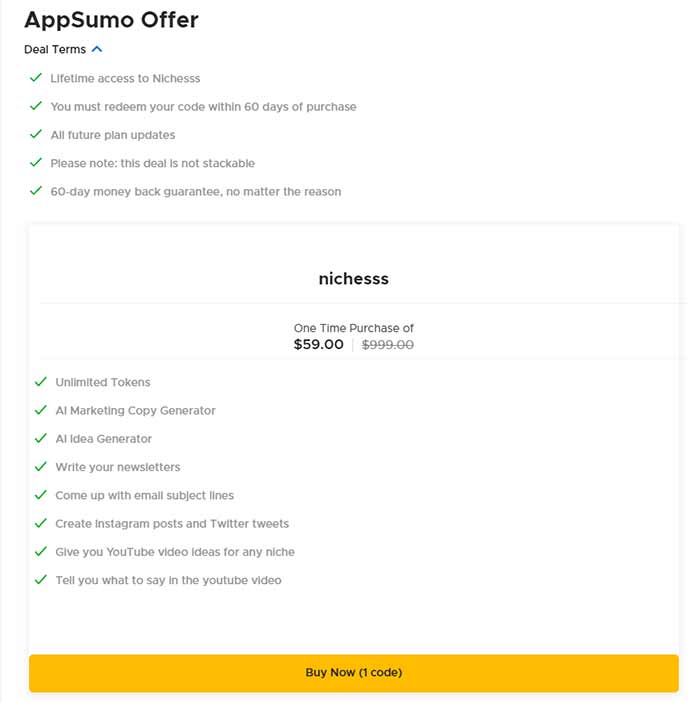nichesss what you get on appsumo