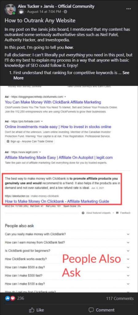 organic facebook post about seo