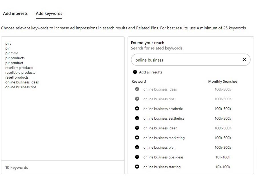 pinterest ad campaign keyword tool