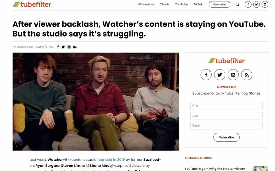 watcher youtube streaming service launch backlash